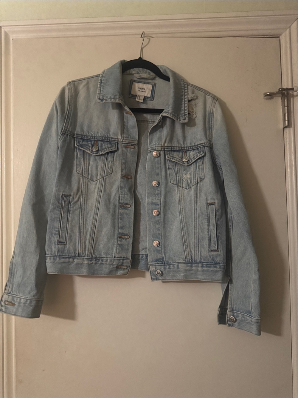 Forever 21 Light Wash Denim Jacket - Pale Blue